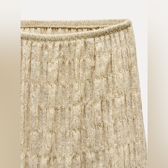 Zara NWT pale olive textured elastic waistband summer pull on pants - Picture 4 of 5